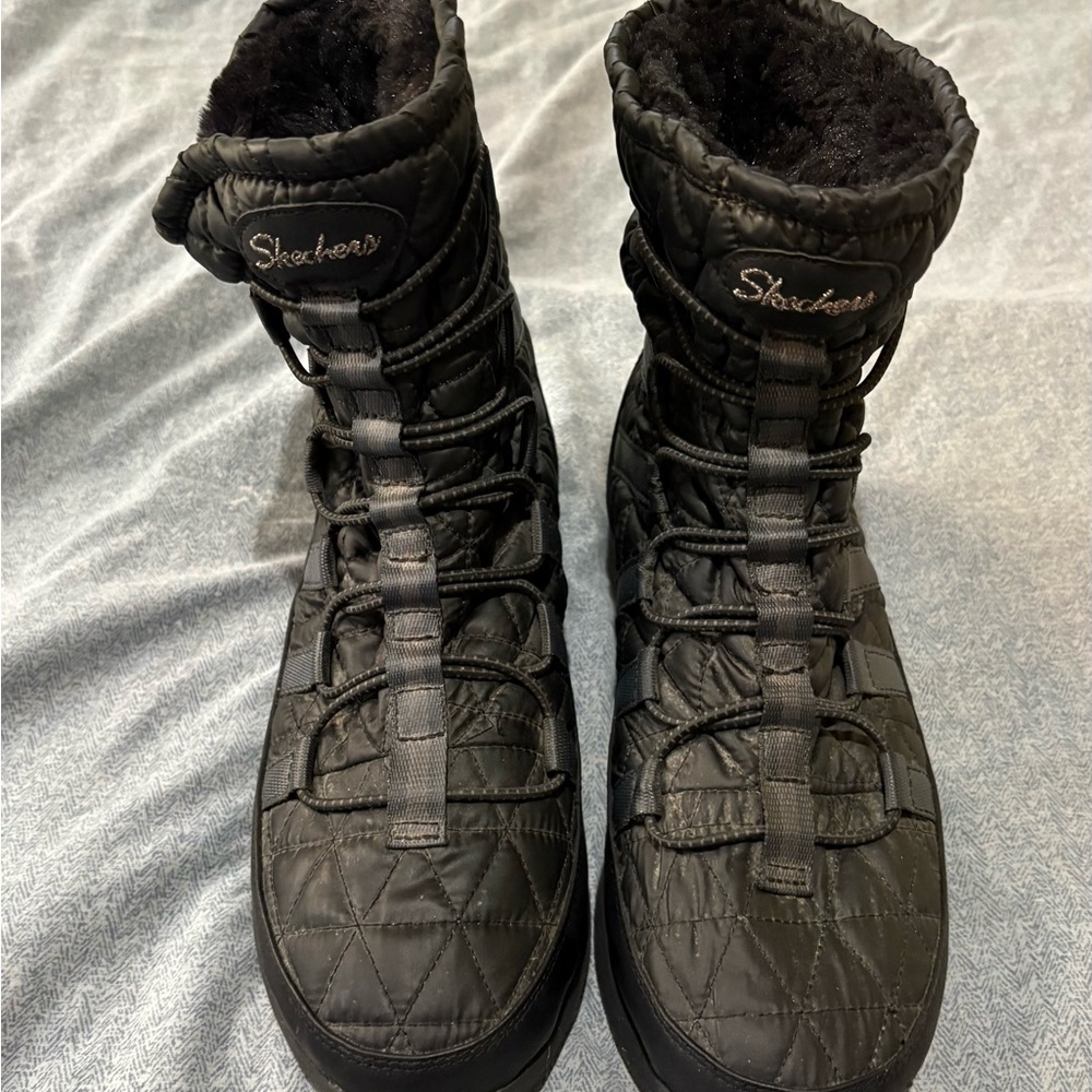 Skechers Black Quilted Boots Sz 10